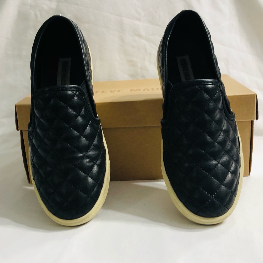 Steve Madden sneakers: Ecentrcq quilted loafers taupe slip on side stretchy .7